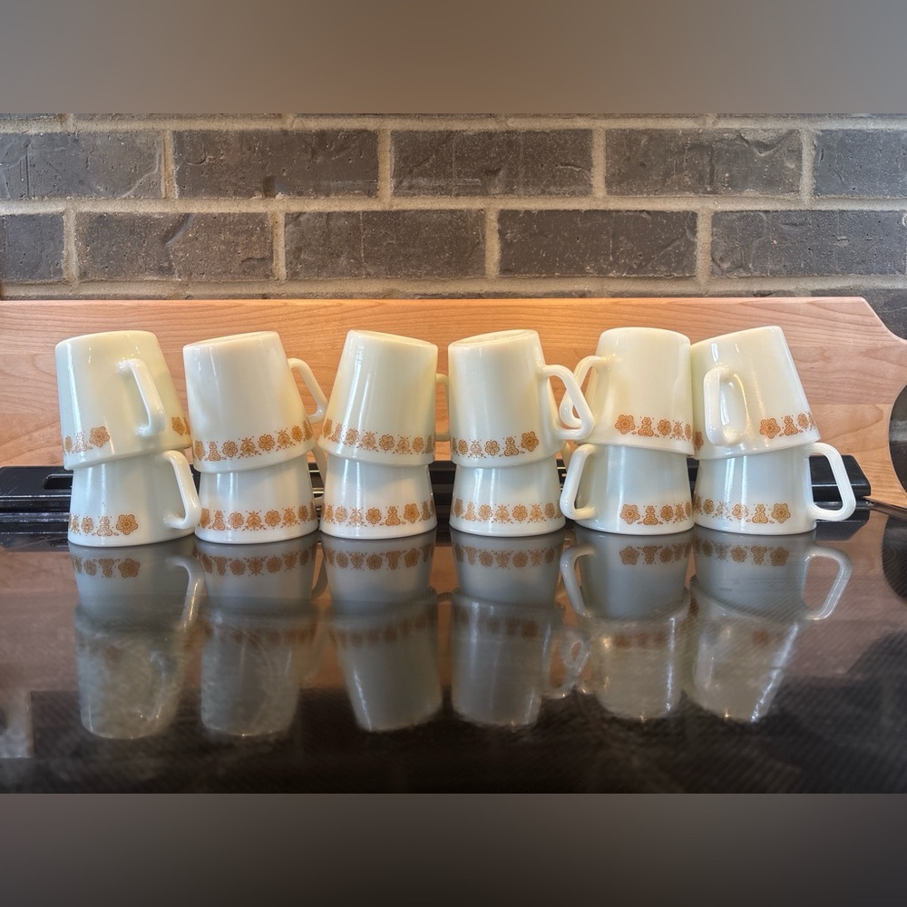 12 vintage Pyrex Butterfly Gold mugs
